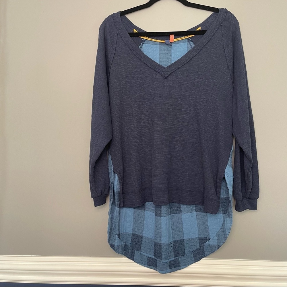 Anthropologie x Pilcro Plaid Mixed Media Boyfriend V Neck Tunic XS - Picture 3 of 5